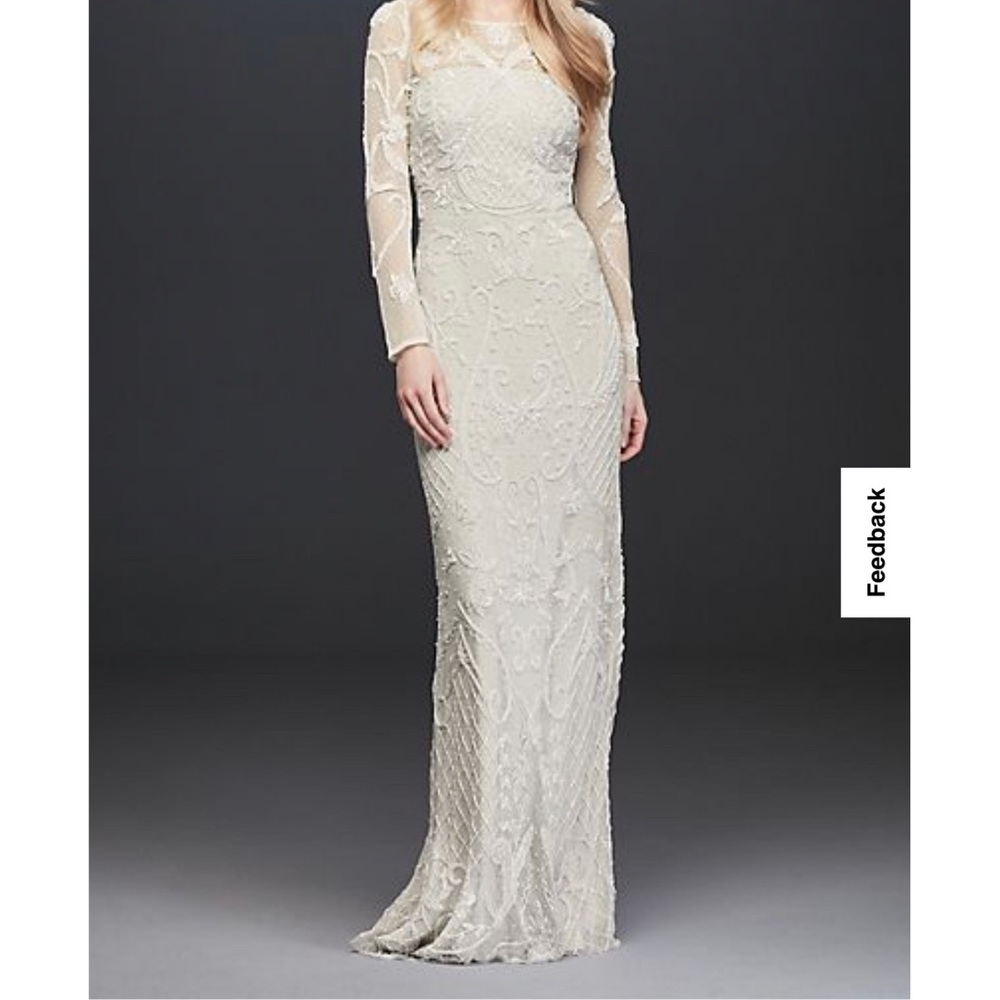 Allover Scroll Beaded Illusion Long Sleeve Gown - Picture 5 of 6